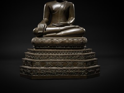 Lot 29 - A MASSIVE BRONZE FIGURE OF BUDDHA SHAKYAMUNI, 18TH-19TH CENTURY