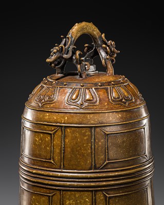 Lot 244 - A GOLD-SPLASHED BRONZE BUDDHIST TEMPLE BELL, QING DYNASTY