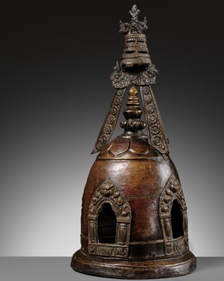 Lot 113 - A LARGE COPPER REPOUSSÉ STUPA, NEPAL, 17TH-18TH CENTURY