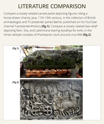 Lot 51 - A RARE ANDESITE RELIEF PANEL DEPICTING RAMA, SITA, AND LAKSHMANA LEAVING AYODHYA FOR EXILE, 9TH-13TH CENTURY