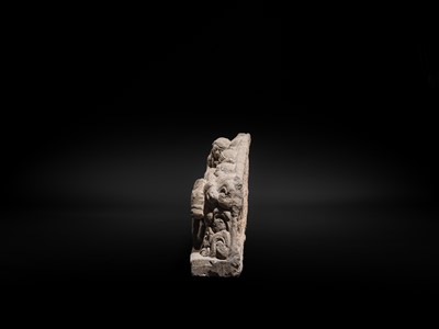 Lot 51 - A RARE ANDESITE RELIEF PANEL DEPICTING RAMA, SITA, AND LAKSHMANA LEAVING AYODHYA FOR EXILE, 9TH-13TH CENTURY