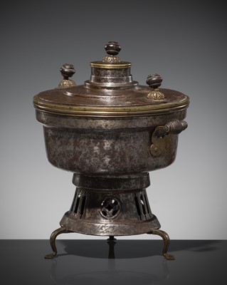 Lot 147 - A BRASS INLAID IRON WATER BOILER, SAMOVAR, 18TH-19TH CENTURY