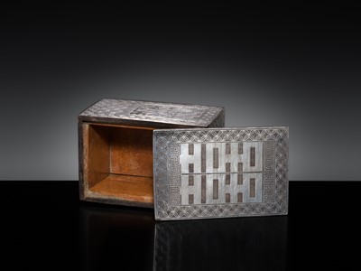 Lot 137 - A SILVER-INLAID IRON TOBACCO BOX AND COVER, JOSEON DYNASTY