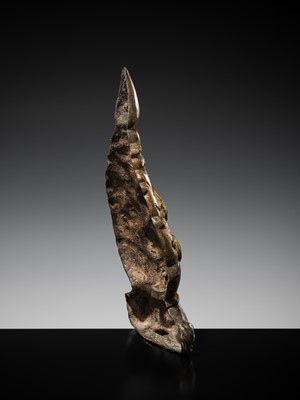 Lot 194 - A LARGE GILT-BRONZE FLAMING TRIPLE GEM PLAQUE, TRIRATNA, TIBET, 15th-16th CENTURY