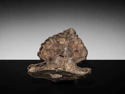 Lot 194 - A LARGE GILT-BRONZE FLAMING TRIPLE GEM PLAQUE, TRIRATNA, TIBET, 15th-16th CENTURY