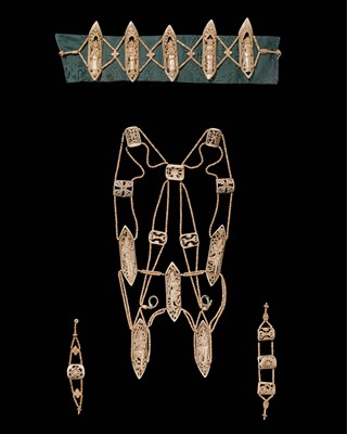 Lot 7 - A NECROMANCER’S BONE APRON, BELT, ARMLET, AND WRISTBAND, 18TH-19TH CENTURY