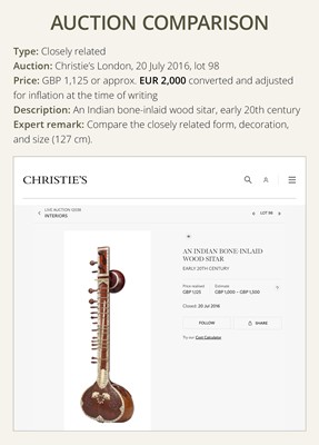 Lot 193 - A BONE-INLAID CARVED WOOD SITAR BY RADHA KRISHNA SHARMA & CO., 20TH CENTURY