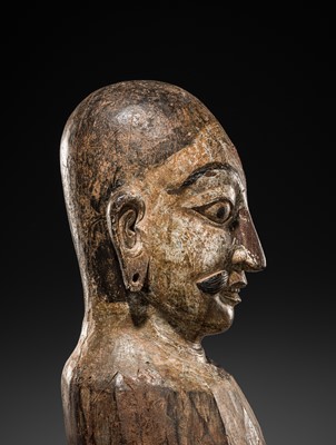 Lot 116 - A RARE CARVED WOOD BUST OF SHIVA, LATE MALLA, THREE KINGDOMS PERIOD