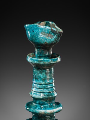 Lot 139 - A GROUP OF TWO RARE PERSIAN TURQUOISE-GLAZED POTTERY OIL LAMPS