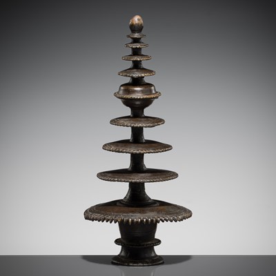 Lot 251 - A BRONZE STUPA FINIAL, YASHTI, NEPAL, 18TH CENTURY