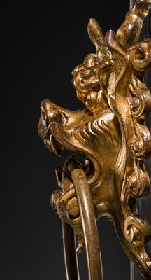Lot 135 - A RARE GILT-BRONZE ‘BEAST-MASK’ DOOR KNOCKER, QING DYNASTY OR EARLIER