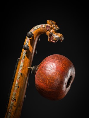 Lot 103 - A CARVED WOOD LONG-NECKED LUTE, SARASWATI VEENA, CHENNAI