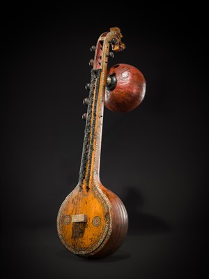 Lot 103 - A CARVED WOOD LONG-NECKED LUTE, SARASWATI VEENA, CHENNAI