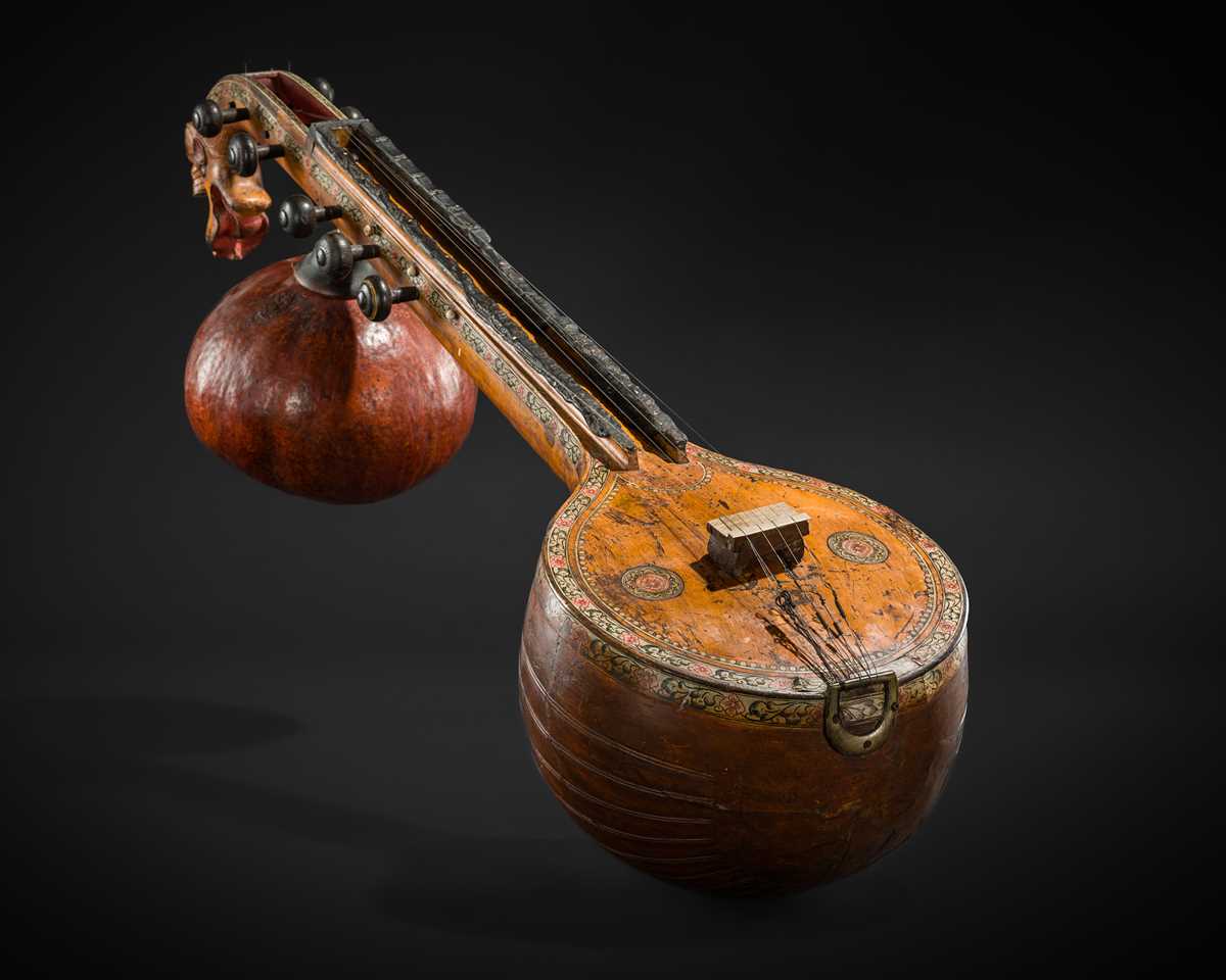 Lot 103 - A CARVED WOOD LONG-NECKED LUTE, SARASWATI VEENA, CHENNAI