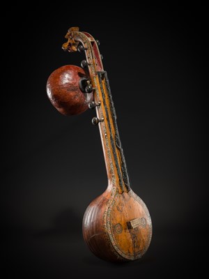 Lot 103 - A CARVED WOOD LONG-NECKED LUTE, SARASWATI VEENA, CHENNAI