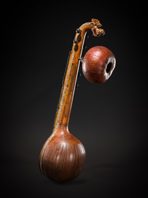 Lot 103 - A CARVED WOOD LONG-NECKED LUTE, SARASWATI VEENA, CHENNAI