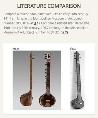 Lot 192 - A BONE INLAID CARVED WOOD SITAR, PROBABLY BY RADHA KRISHNA SHARMA & CO., 20TH CENTURY