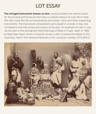 Lot 192 - A BONE INLAID CARVED WOOD SITAR, PROBABLY BY RADHA KRISHNA SHARMA & CO., 20TH CENTURY