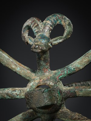 Lot 163 - A BRONZE HORSE BRIDLE WITH ‘IBEX’ CHEEK PIECES, LURISTAN, 9TH-7TH CENTURY BC