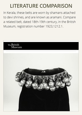 Lot 159 - A LARGE BRASS DANCER’S BELT WITH BELLS, ARAMANI, KERALA, 18TH-19TH CENTURY