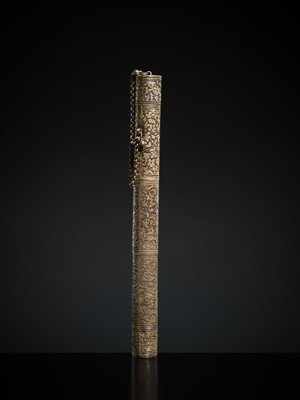 Lot 194 - A NIELLO SILVER PEN CASE AND COVER, INDIA, 19TH CENTURY