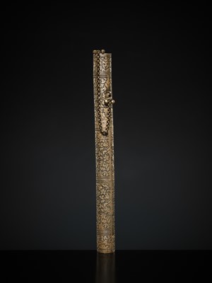 Lot 194 - A NIELLO SILVER PEN CASE AND COVER, INDIA, 19TH CENTURY