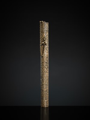 Lot 194 - A NIELLO SILVER PEN CASE AND COVER, INDIA, 19TH CENTURY