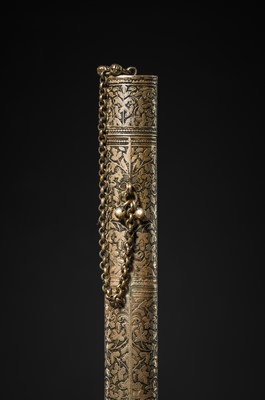 Lot 194 - A NIELLO SILVER PEN CASE AND COVER, INDIA, 19TH CENTURY