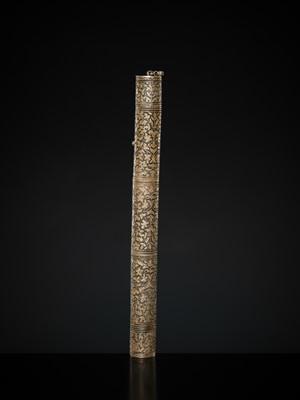 Lot 194 - A NIELLO SILVER PEN CASE AND COVER, INDIA, 19TH CENTURY