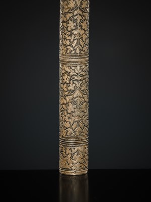 Lot 194 - A NIELLO SILVER PEN CASE AND COVER, INDIA, 19TH CENTURY