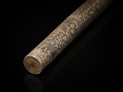 Lot 194 - A NIELLO SILVER PEN CASE AND COVER, INDIA, 19TH CENTURY