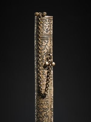 Lot 194 - A NIELLO SILVER PEN CASE AND COVER, INDIA, 19TH CENTURY