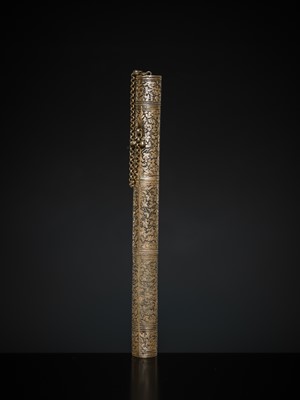 Lot 194 - A NIELLO SILVER PEN CASE AND COVER, INDIA, 19TH CENTURY