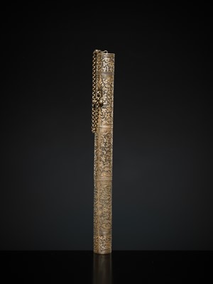 Lot 194 - A NIELLO SILVER PEN CASE AND COVER, INDIA, 19TH CENTURY