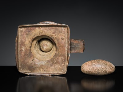 Lot 188 - A STONE LINGAM AND COPPER YONI, INDIA, 19TH CENTURY OR EARLIER