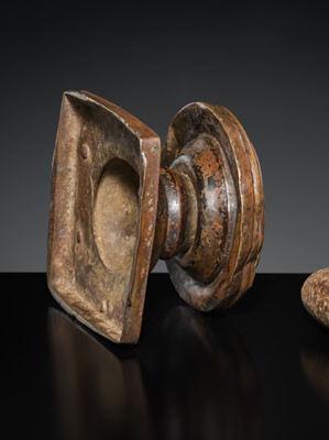 Lot 188 - A STONE LINGAM AND COPPER YONI, INDIA, 19TH CENTURY OR EARLIER