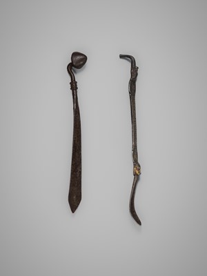 Lot 236 - TWO SHAMANIC RITUAL IRON IMPLEMENTS, TIBET, 16TH CENTURY