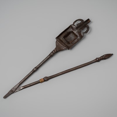 Lot 237 - AN IRON RITUAL FIRE-OFFERING LADLE, 18TH CENTURY