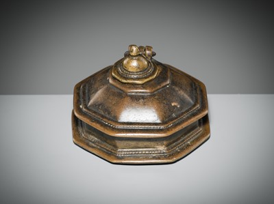 Lot 185 - A BRONZE ‘PAGODA’ INKWELL, DECCAN, 19TH CENTURY