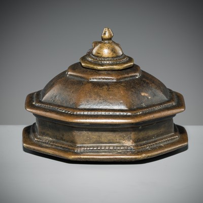 Lot 185 - A BRONZE ‘PAGODA’ INKWELL, DECCAN, 19TH CENTURY
