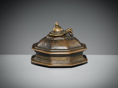 Lot 185 - A BRONZE ‘PAGODA’ INKWELL, DECCAN, 19TH CENTURY