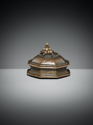 Lot 185 - A BRONZE ‘PAGODA’ INKWELL, DECCAN, 19TH CENTURY