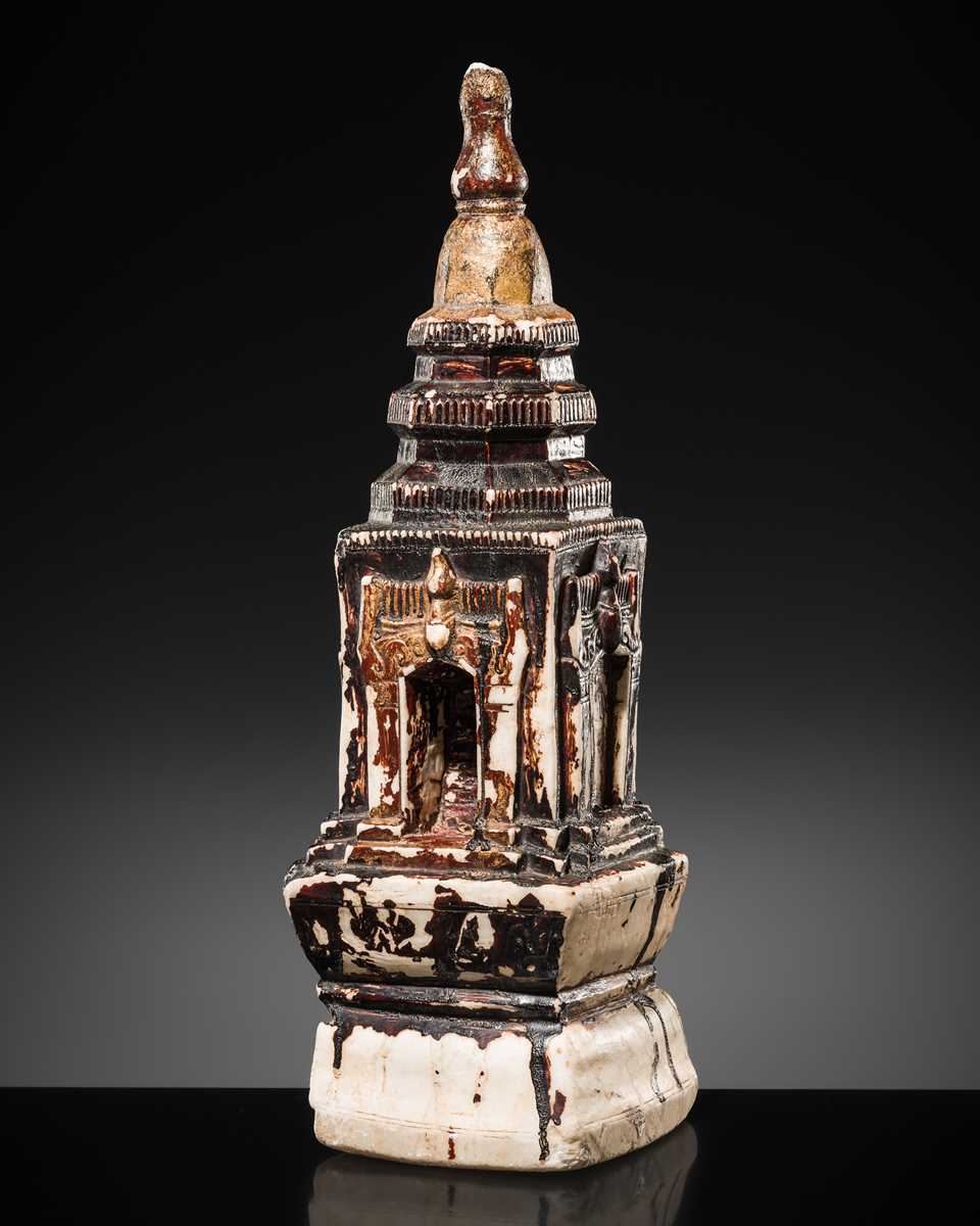 Lot 47 - A MASSIVE GILT-LACQUERED MARBLE ‘KEKKU’ STUPA, SHAN STATES, KONBAUNG PERIOD