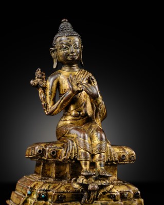 Lot 73 - A GILT-COPPER ALLOY FIGURE OF BUDDHA MAITREYA, TIBET, 15TH-17TH CENTURY