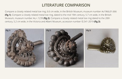 Lot 197 - A LARGE SILVERED BRASS TOE RING, SOUTH INDIA, 19TH CENTURY