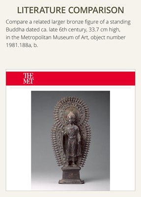 Lot 63 - A RARE AND IMPORTANT SILVER-INLAID BRONZE FIGURE OF MAITREYA, POST-GANDHARA, SWAT VALLEY OR KASHMIR, 6TH-7TH CENTURY