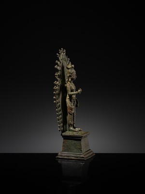 Lot 63 - A RARE AND IMPORTANT SILVER-INLAID BRONZE FIGURE OF MAITREYA, POST-GANDHARA, SWAT VALLEY OR KASHMIR, 6TH-7TH CENTURY