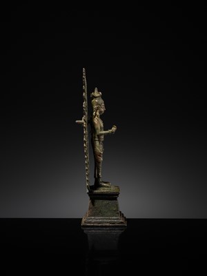 Lot 63 - A RARE AND IMPORTANT SILVER-INLAID BRONZE FIGURE OF MAITREYA, POST-GANDHARA, SWAT VALLEY OR KASHMIR, 6TH-7TH CENTURY