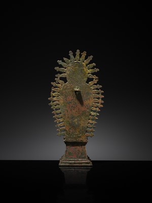 Lot 63 - A RARE AND IMPORTANT SILVER-INLAID BRONZE FIGURE OF MAITREYA, POST-GANDHARA, SWAT VALLEY OR KASHMIR, 6TH-7TH CENTURY