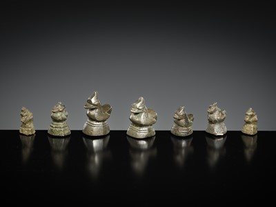Lot 150 - A GROUP OF SEVEN COPPER ALLOY ‘MANDARIN DUCK’ WEIGHTS, BURMA, LATE 18TH-EARLY 20TH CENTURY